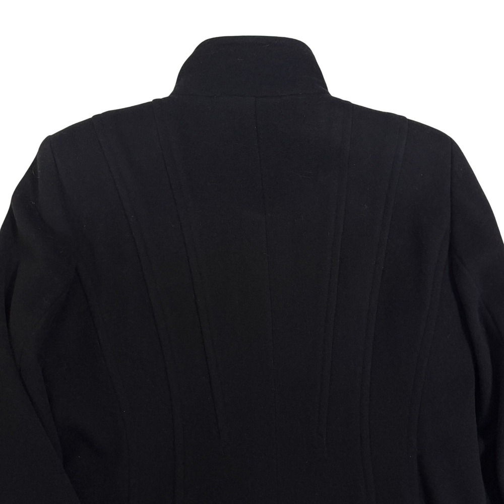 Vintage Feraud Black Wool Coat 12 Mock Neck Longline Seamed Button Front Hungary - Picture 6 of 8